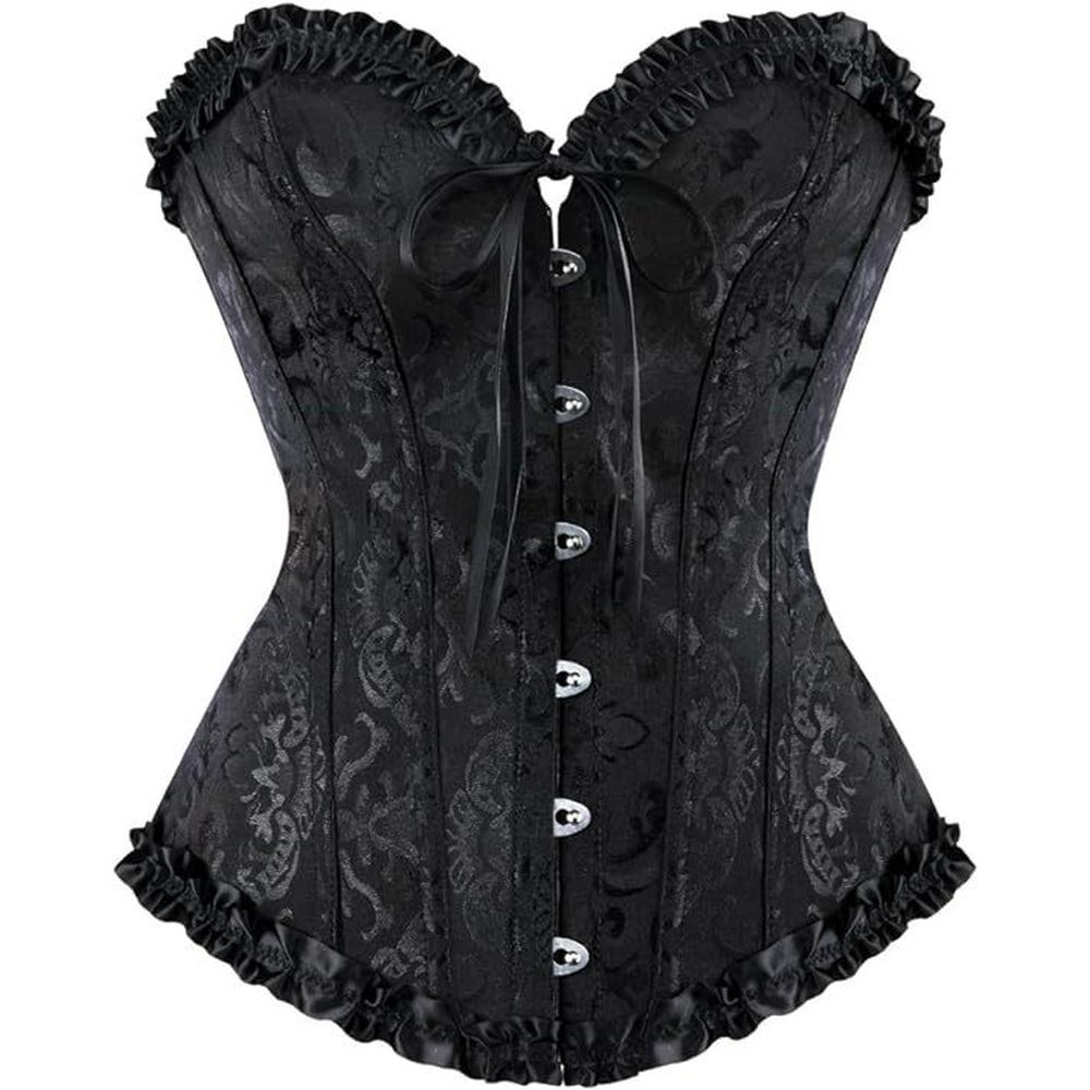 Zac's Alter Ego - Classic Vintage Print Satin Bustier Vollbrust Korsett - Schwarz